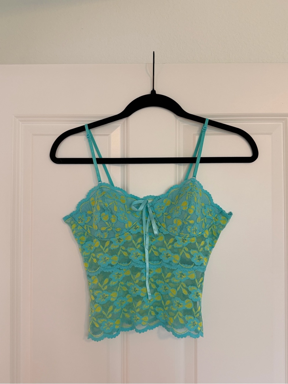 Vintage Turquoise and Yellow Lace Tank Camisole